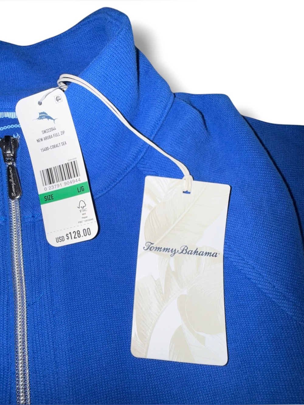 NWT TOMMY BAHAMA Aruba Full-Zip - Cobalt Sea Blue Women’s Large - Picture 2 of 7